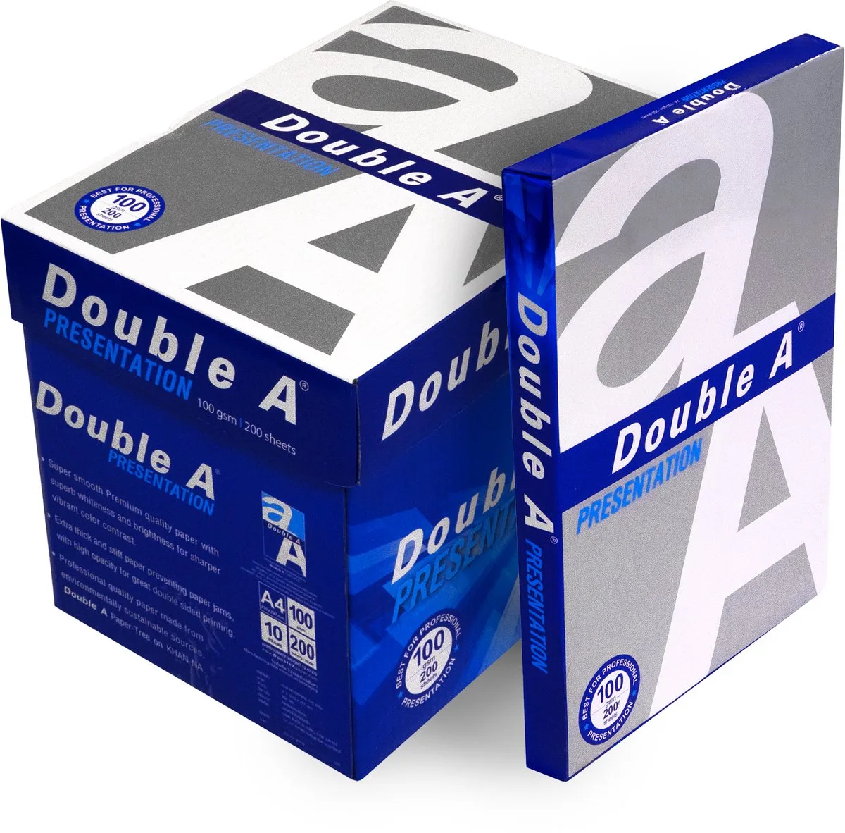 Kopieerpapier Double A Presentation - A4 papier - 100 gram - 2000 vel - Doos met 10 pakken van 200 vel de Double A en Blanc – photo produit