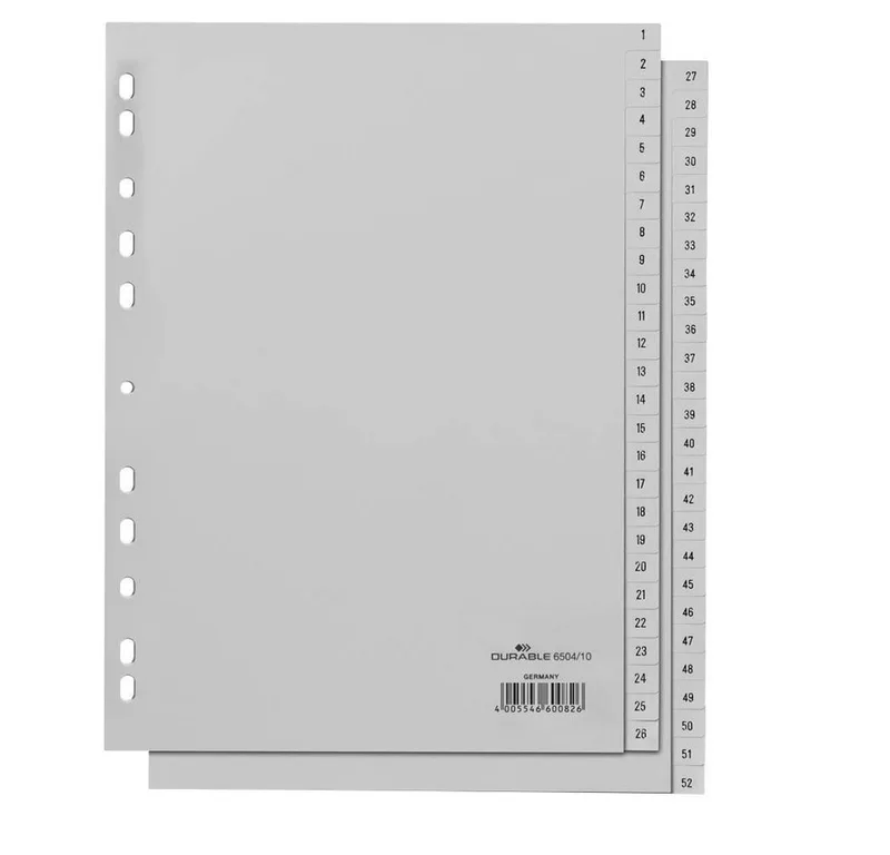 Aktenordner 1 Zahlenregister 1-52 Register DIN A4 hoch 52-tlg. van Durable in Grijs – productfoto