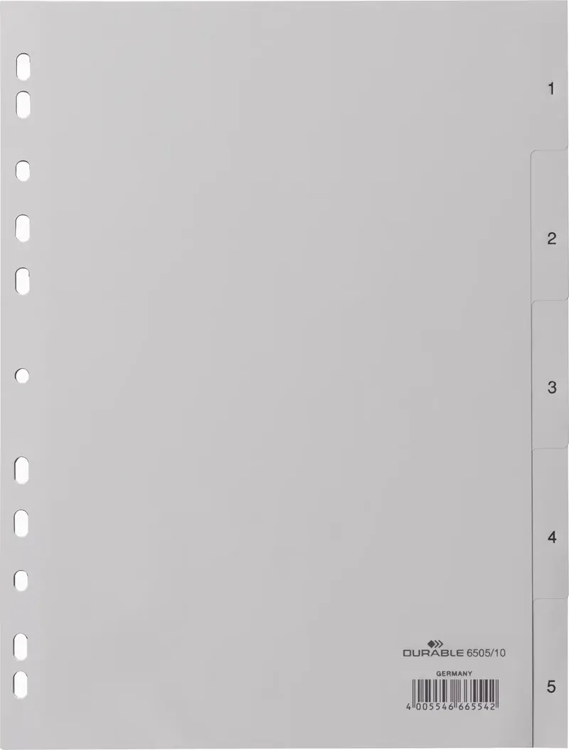 Durable 6505 Register DIN A4 1-5 Polypropylen Grau 5 Registerblätter geprägte Taben 650510 de Durable – photo produit
