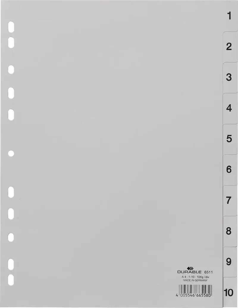 Durable 6511 Register DIN A4 1-10 Polypropyleen Grijs 10 tabbladen Bedrukte tabs 651110 van Durable – productfoto