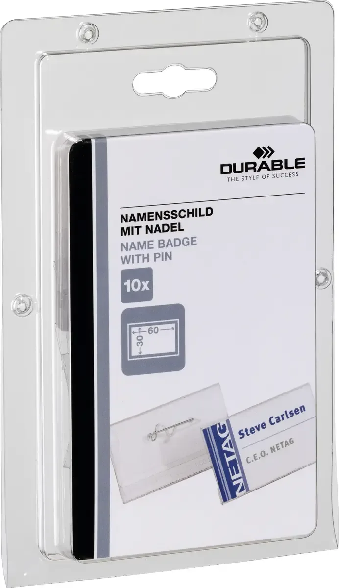 Durable 860619 Namensschild (B x H) 60 mm x 30 mm Sicherheitsnadel 10 St. van Durable – productfoto