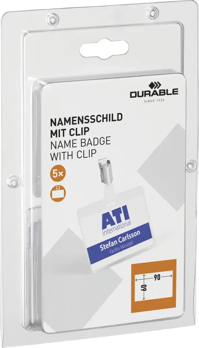 Durable 861219 Namensschild (B x H) 90 mm x 60 mm Clip 5 St. by Durable – product photo