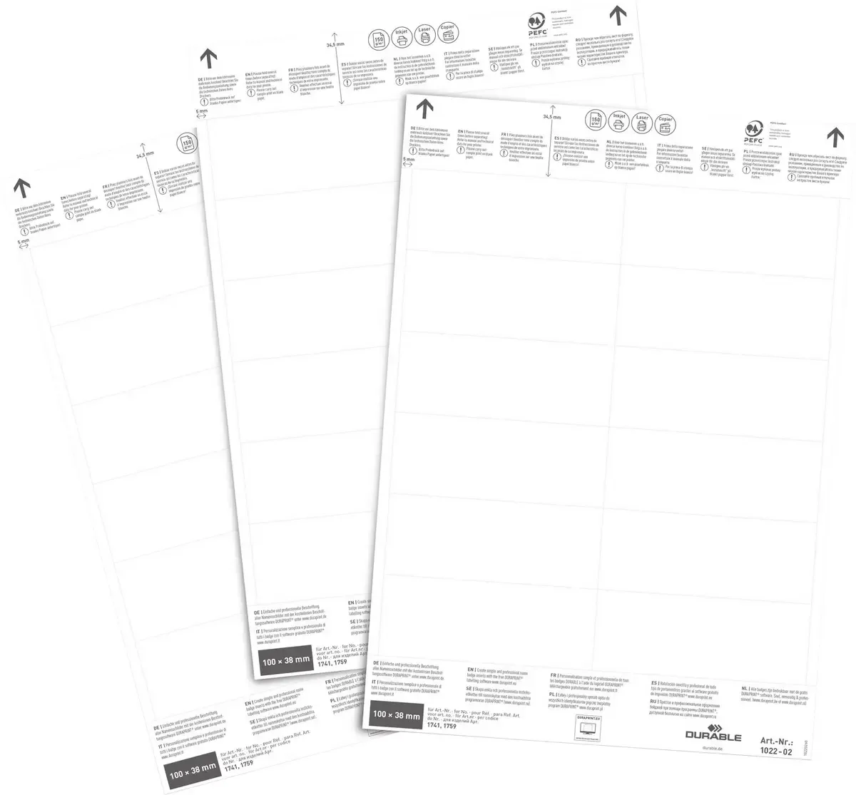 Feuilles avec étiquettes enfichables (l x H) 100 mm x 38 mm 240 pc(s) de Durable – photo produit