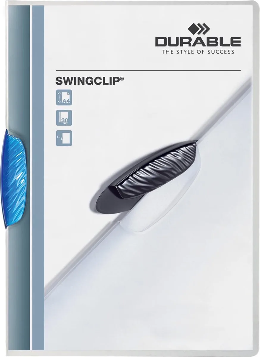 klemmap Swingclip transparant blauw 25 stuks von Durable in A4 – Produktfoto
