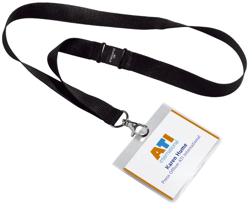 Namensschild, mit Textilband 20, 90 x 60 mm, schwarz de Durable – photo produit