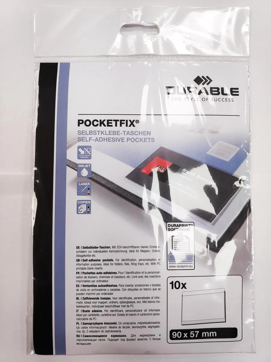 Pocketfix 10 Stuks Zelfklevende (U) Showtassen 90 x 57 mm (visitekaartjes Formaat) från Durable i Transparent – produktbild