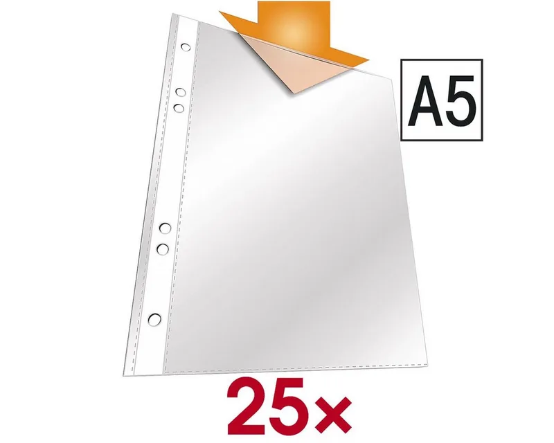 Prospekthülle, 25 Stück, genarbt, Format A5, 6-fach-Lochung, Öffnung oben von Durable in Weiß – Produktfoto