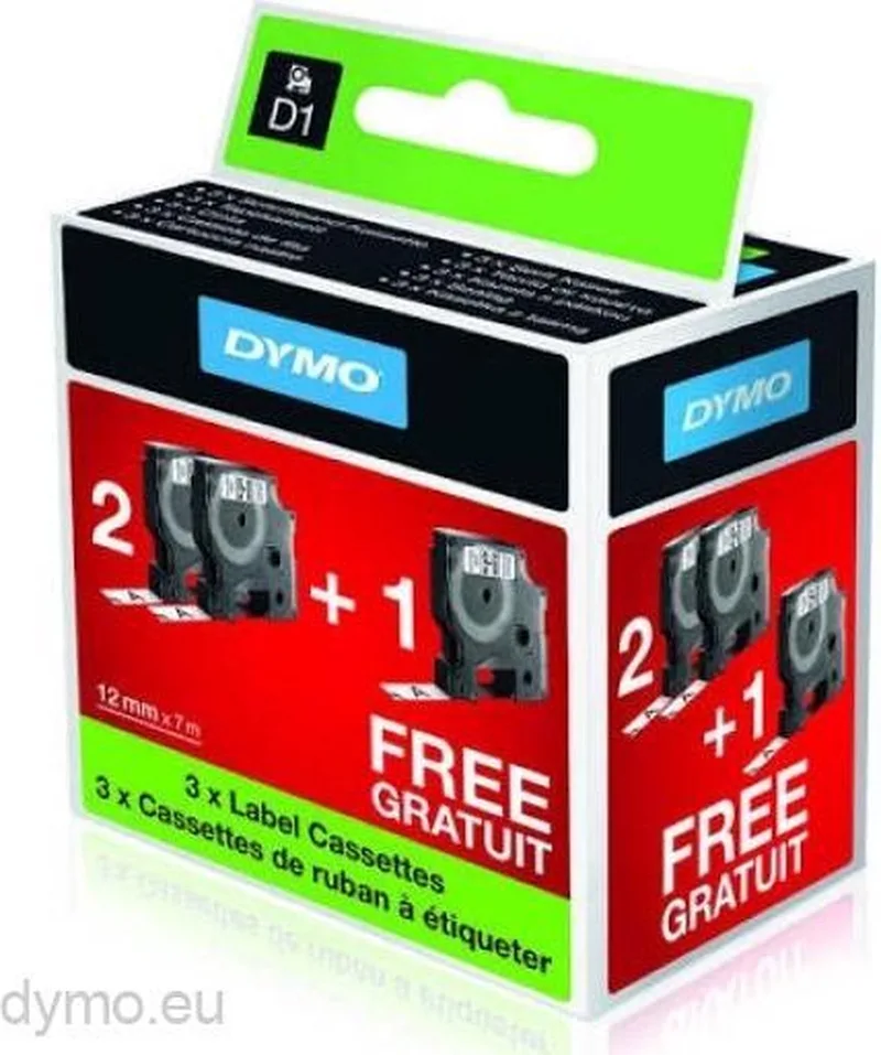 Bundel 2+1 D1 tape 12mm black on white von DYMO in Schwarz – Produktfoto