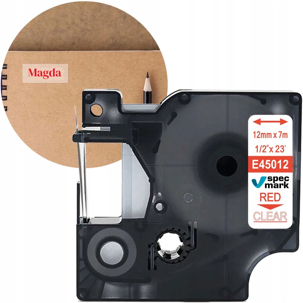 D1 45012 Tape 12mm Helder Rode Opdruk - 7m by DYMO in Helder Rood – product photo