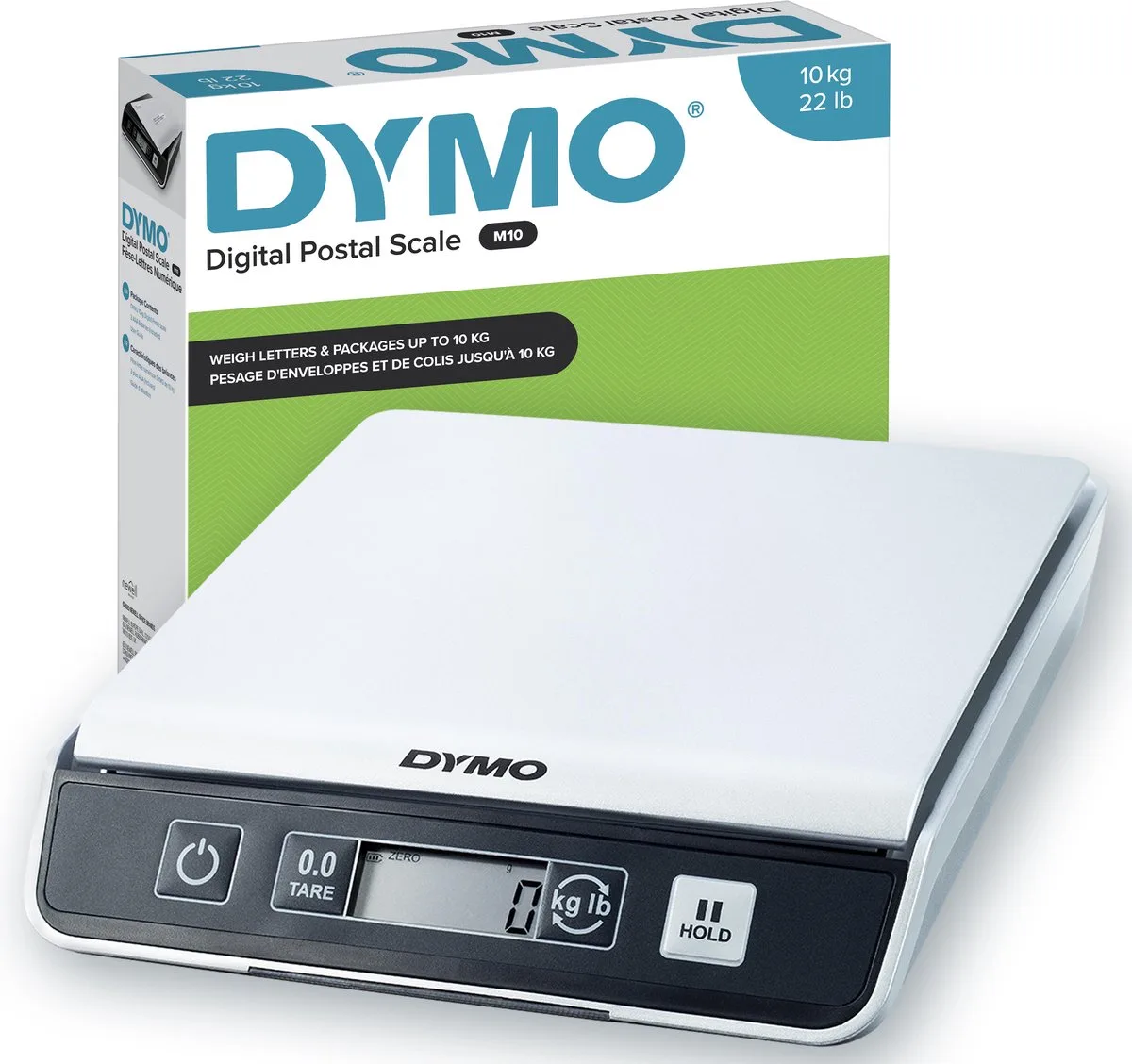 digitale postweegschaal | tot 10 kg capaciteit | 20 cm x 20 cm pakket- en verzendweegschaal by DYMO in 10 kg – product photo