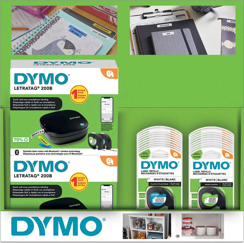 Display Dymo: 6 x LetraTag 200B promopack + 20 x tape (10 x papier en 10 x plastic) by DYMO – product photo