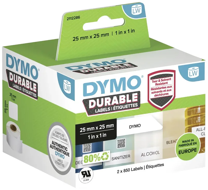 DYMO 2112286 Etiketten Rolle 25 x 25 mm Polypropylen-Folie Weiß 1700 St. Permanent haftend Universal-Etiketten, Adress-Etiketten by DYMO – product photo