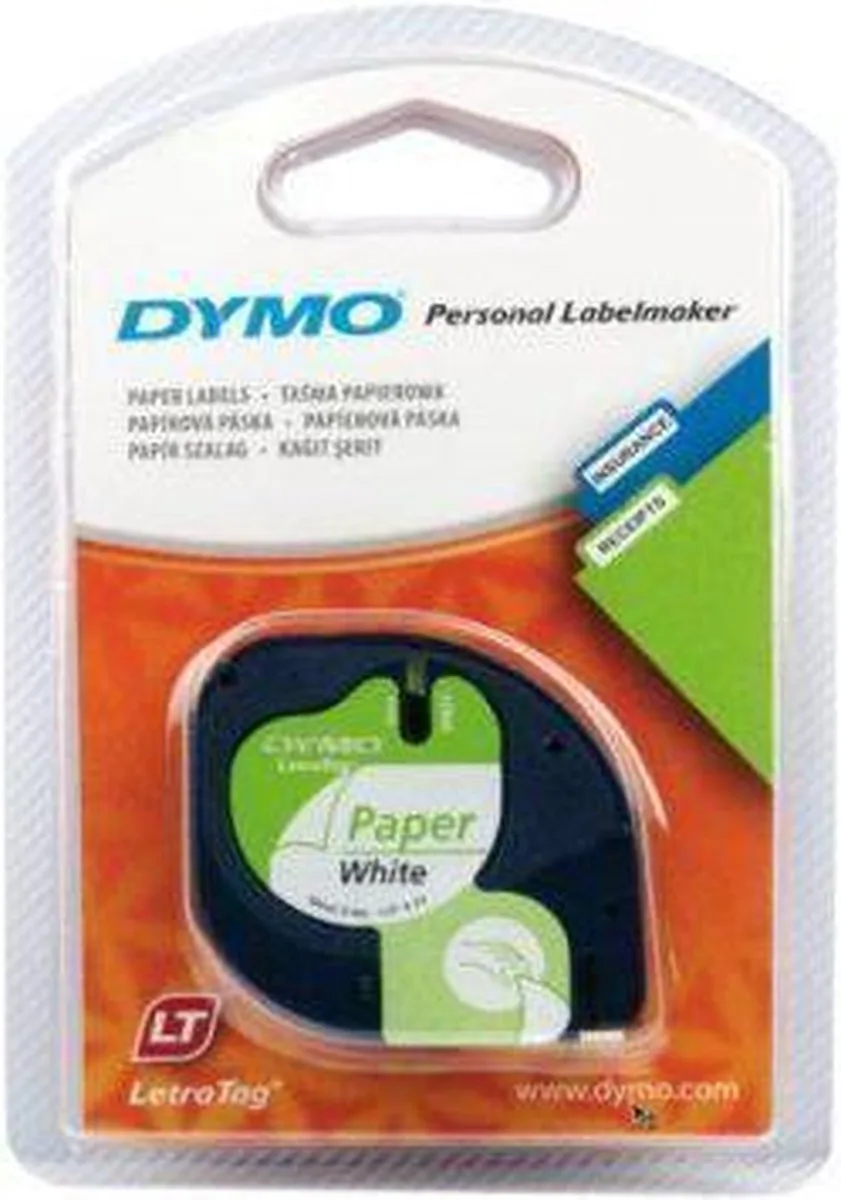 Dymo 91200 lettertape zwart/wit 12mm x 4m - papier de DYMO en Noir – photo produit