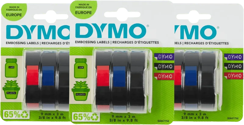 Embossing Tape 9mm 3 kleuren 3-pack de DYMO – photo produit