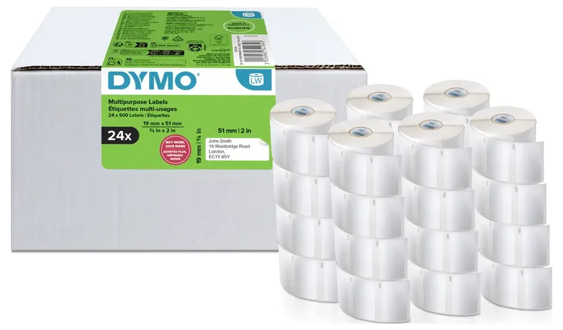 Etiket Dymo LabelWriter multifunctioneel 19x51mm 24 rollen á 500 stuks wit de DYMO – photo produit 2 sur 2