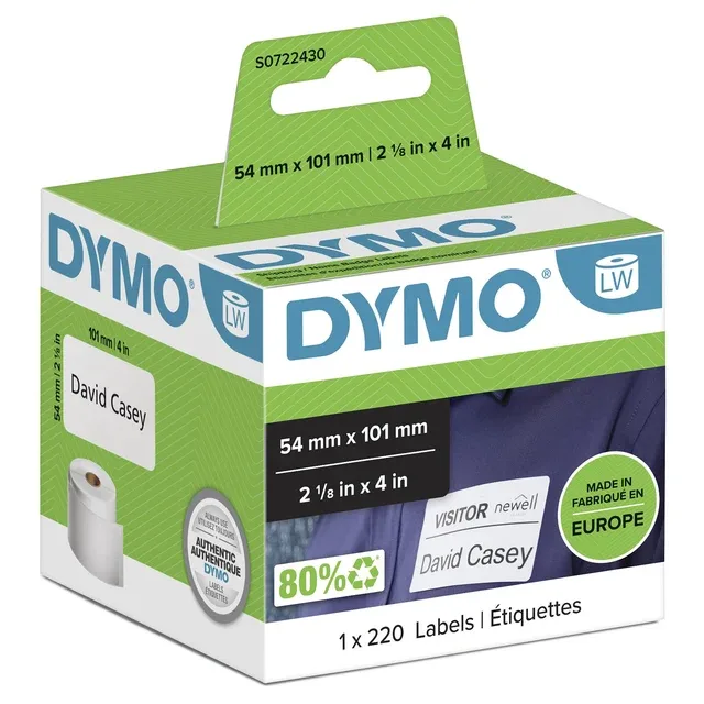 Etiket dymo labelwriter naamkaart 54x101 wit | 6 stuks van DYMO – productfoto