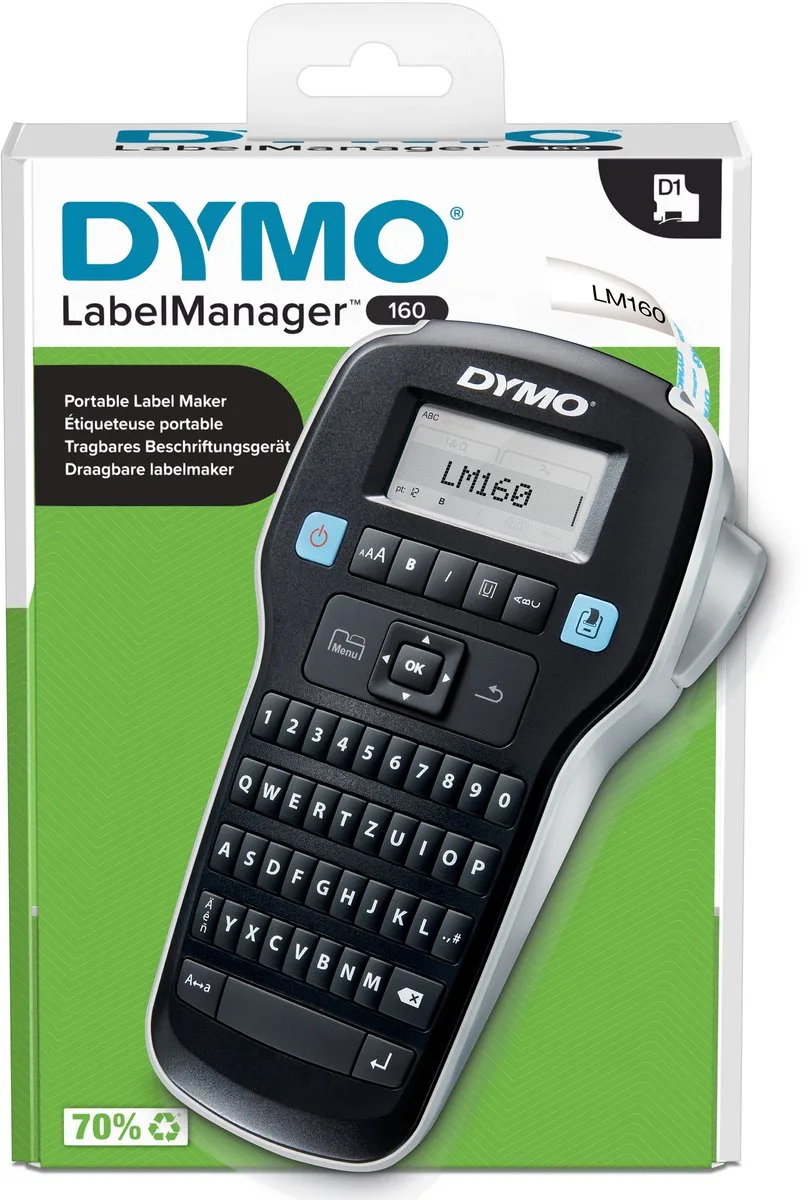 LabelManager 160-labelmaker | Draagbare labelprinter met QWERTZ-toetsenbord | Inclusief zwart-wit D1-labeltape (12 mm) | Voor thuis en op kantoor von DYMO in Silber – Produktfoto