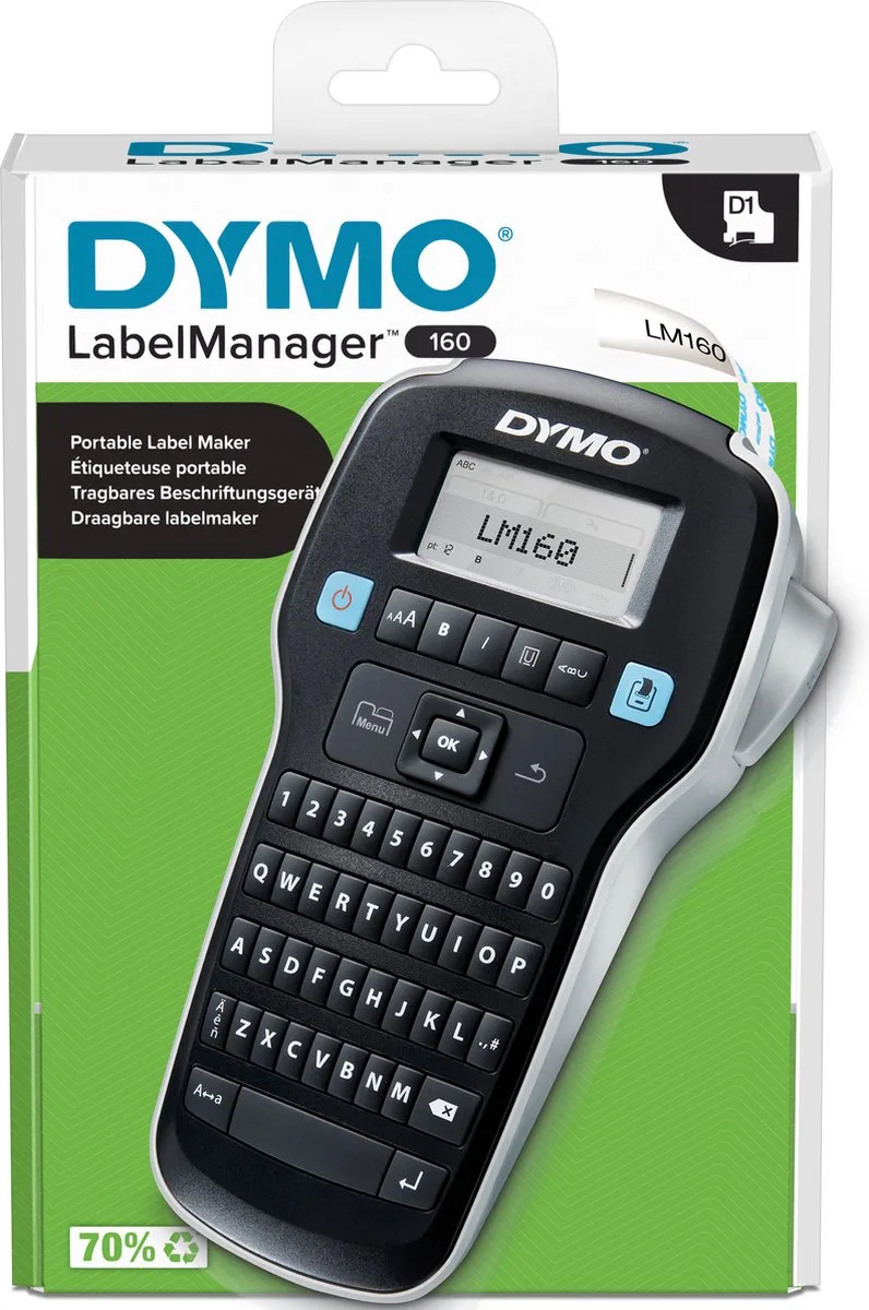 LabelManager 160-labelmaker | Draagbare labelprinter met QWERTY-toetsenbord | Inclusief zwart-wit D1-etiketten (12 mm) | Voor thuis en op kantoor von DYMO in Schwarz – Produktfoto