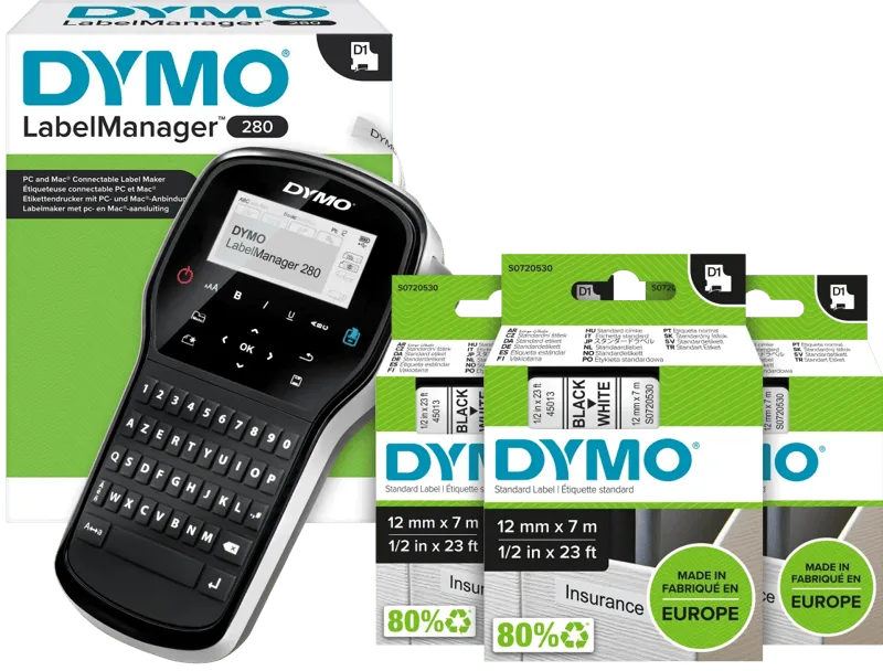 LabelManager 280 Labelmaker + 3 extra labels de DYMO – photo produit