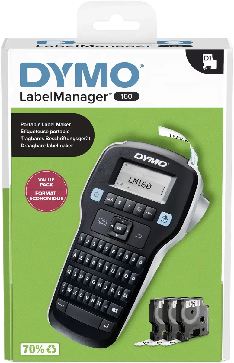 LabelManager™ 160 ValuePack AZERTY Beschriftungsgerät Geeignet für Schriftband: D1 6 mm, 9 mm, 12 mm de DYMO – photo produit