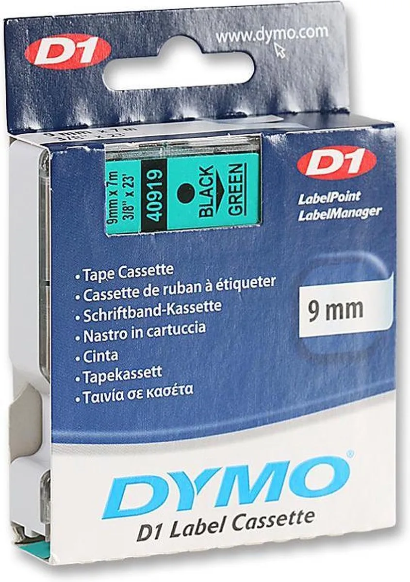 labelprinter-tapes D1 Standard 9mm x 7m, - 40919 oude versie. de DYMO en Zwart op groen – photo produit