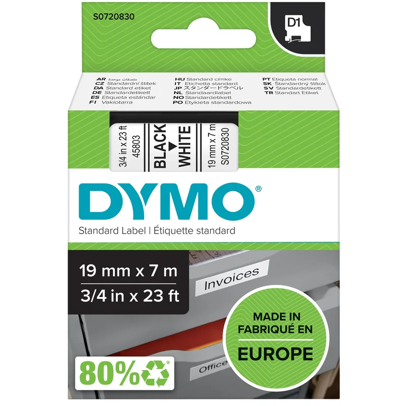 Labeltape dymo labelmanager d1 19mmx7m wit | 5 stuks by DYMO – product photo