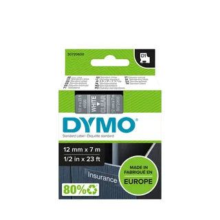 Labeltape Dymo LabelManager D1 polyester 12mm wit op transparant by DYMO – product photo 1 of 3