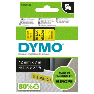 Labeltape Dymo LabelManager D1 polyester 12mm zwart op geel by DYMO – product photo 1 of 2