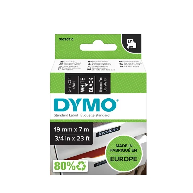 Labeltape dymo labelmanager d1 polyester 19mm zw | 5 stuks fra DYMO – produktbillede