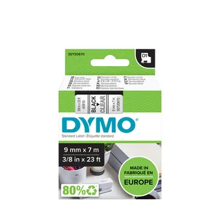 D1-Etikettenband schwarz auf transparent 9 mm x 7 m von DYMO – Produktfoto 1 von 2