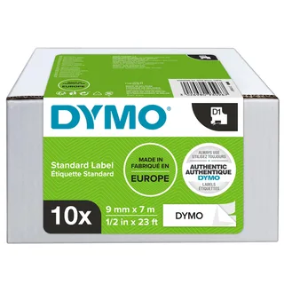 Labeltape Dymo LabelManager D1 polyester 9mm zwart op wit 10 stuks by DYMO – product photo 1 of 3