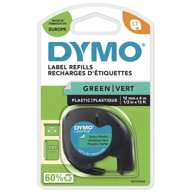 Labeltape dymo letratag plastic 12mm groen | 10 stuks de DYMO – photo produit