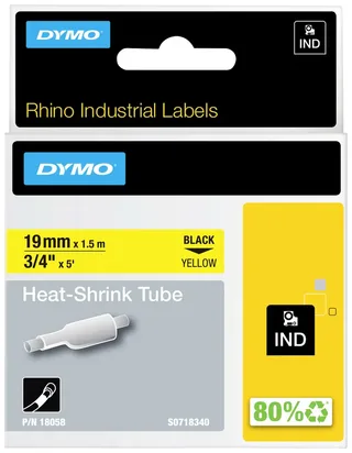 Labeltape Dymo Rhino industrieel krimpkous 19mm zwart op geel de DYMO – photo produit 2 sur 2