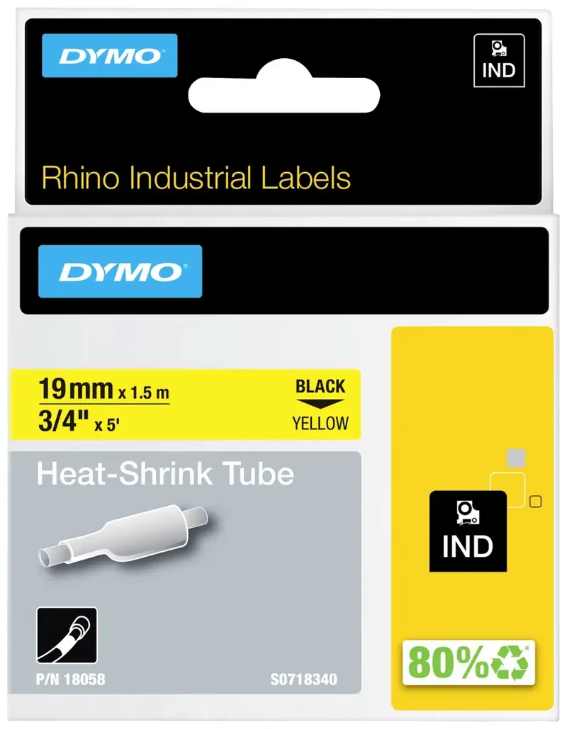 Labeltape Dymo Rhino industrieel krimpkous 19mm zwart op geel de DYMO – photo produit 2 sur 2