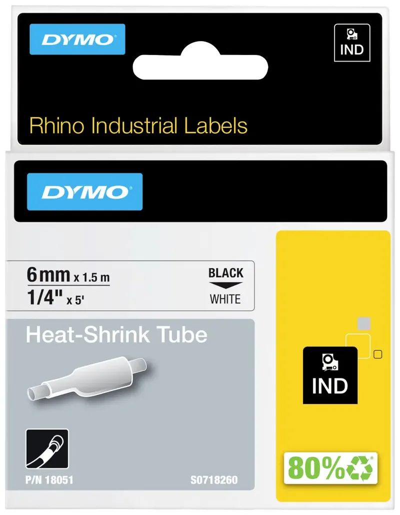 Labeltape Dymo Rhino industrieel krimpkous 6mm zwart op wit de DYMO – photo produit 2 sur 2