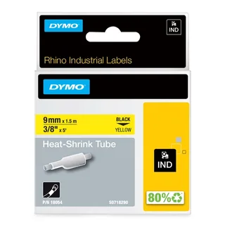Labeltape Dymo Rhino industrieel krimpkous 9mm zwart op geel de DYMO – photo produit 1 sur 2