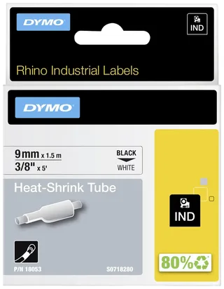 Labeltape Dymo Rhino industrieel krimpkous 9mm zwart op wit de DYMO – photo produit 2 sur 2