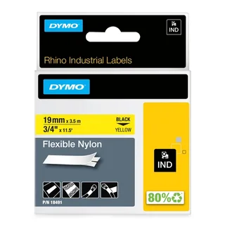 Labeltape Dymo Rhino industrieel nylon 19mm zwart op geel de DYMO – photo produit 1 sur 2