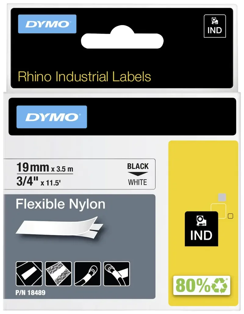 Labeltape Dymo Rhino industrieel nylon 19mm zwart op wit van DYMO – productfoto 3 van 3