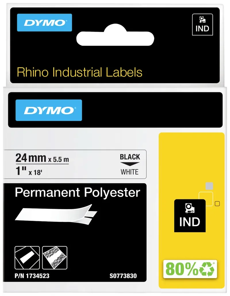 Labeltape Dymo Rhino industrieel polyester 24mm zwart op wit de DYMO – photo produit 2 sur 2