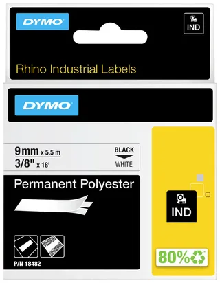 Labeltape Dymo Rhino industrieel polyester 9mm zwart op wit de DYMO – photo produit 2 sur 2