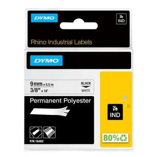 Labeltape Dymo Rhino industrieel polyester 9mm zwart op wit de DYMO – photo produit 1 sur 2