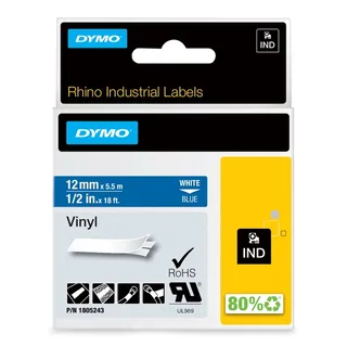 Labeltape Dymo Rhino industrieel vinyl 12mm wit op blauw von DYMO – Produktfoto 1 von 2