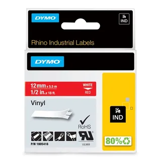 Labeltape Dymo Rhino industrieel vinyl 12mm wit op rood de DYMO – photo produit 1 sur 2