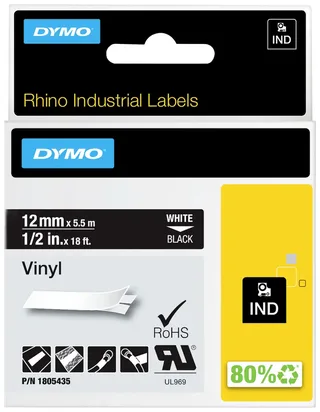 Labeltape Dymo Rhino industrieel vinyl 12mm wit op zwart van DYMO – productfoto 2 van 2