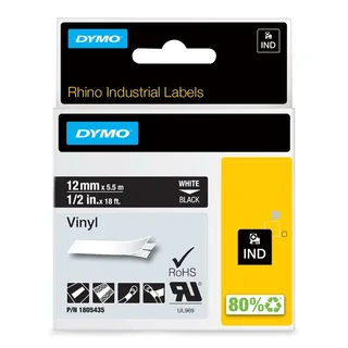 Labeltape Dymo Rhino industrieel vinyl 12mm wit op zwart van DYMO – productfoto 1 van 2