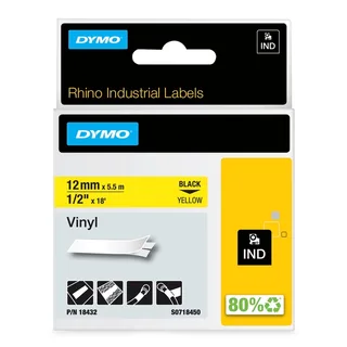 Labeltape Dymo Rhino industrieel vinyl 12mm zwart op geel de DYMO – photo produit 1 sur 2