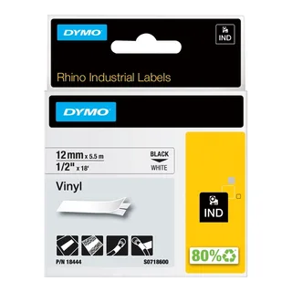 Labeltape Dymo Rhino industrieel vinyl 12mm zwart op wit de DYMO – photo produit 1 sur 2