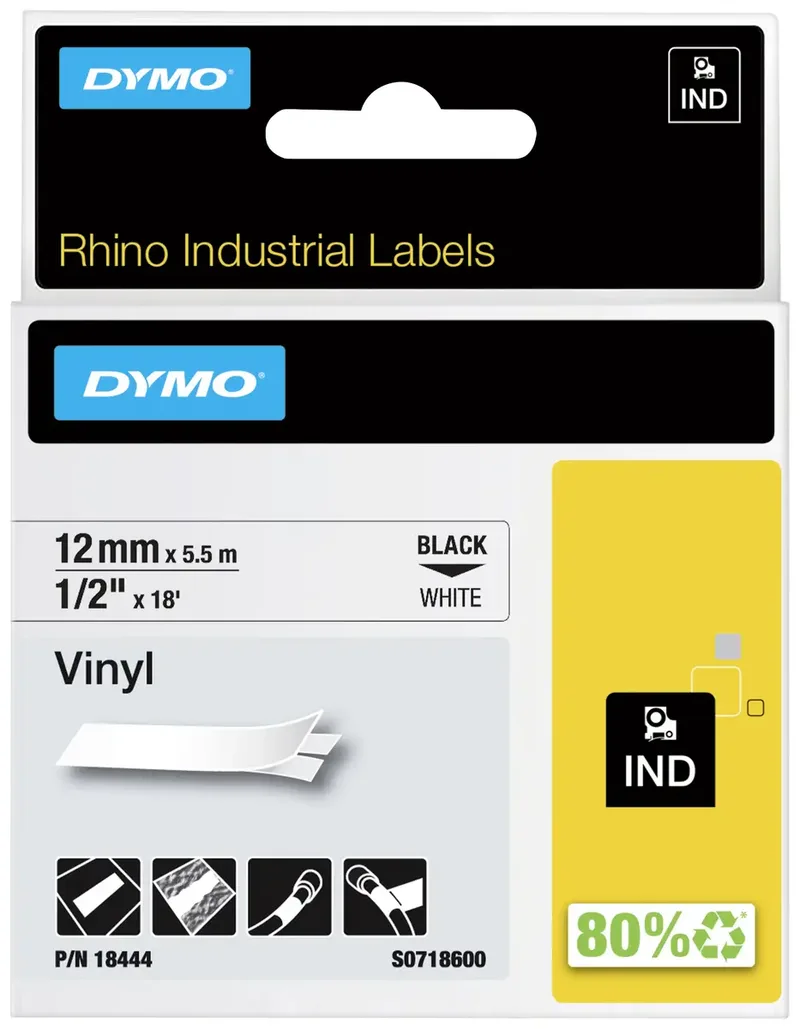 Labeltape Dymo Rhino industrieel vinyl 12mm zwart op wit de DYMO – photo produit 2 sur 2