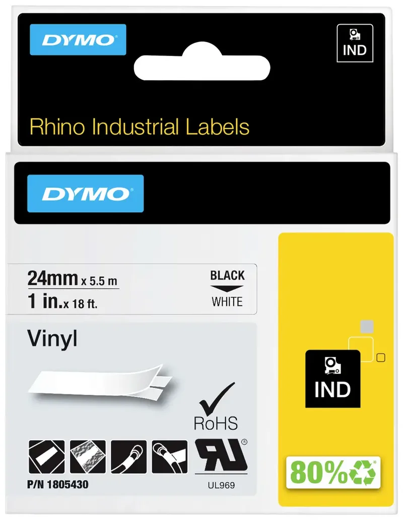 Labeltape Dymo Rhino industrieel vinyl 24mm zwart op wit de DYMO – photo produit 2 sur 2
